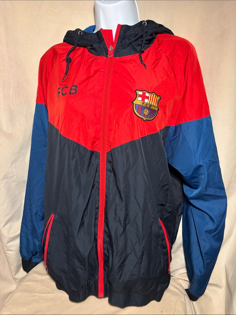 FCB Barcelona Soccer Red & Blue Windbreaker Jacket with Hood